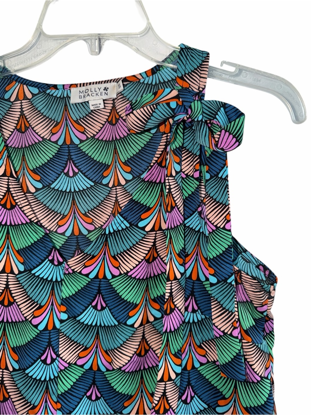 Molly Bracken Teal Multi-Color Bow-Shoulder Sleeveless Top size small - Picture 5 of 11